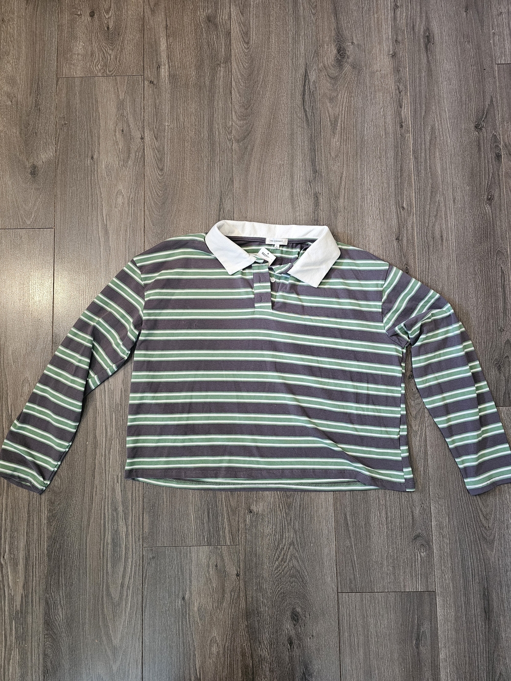 NWT Women's Ragstock Long-Sleeve Stripe Polo Shirt - Green & Gray - Size Xl